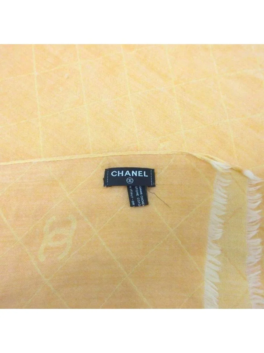 Chanel CC Logo Cashmere Shawl Scarf All Over Pattern Orange